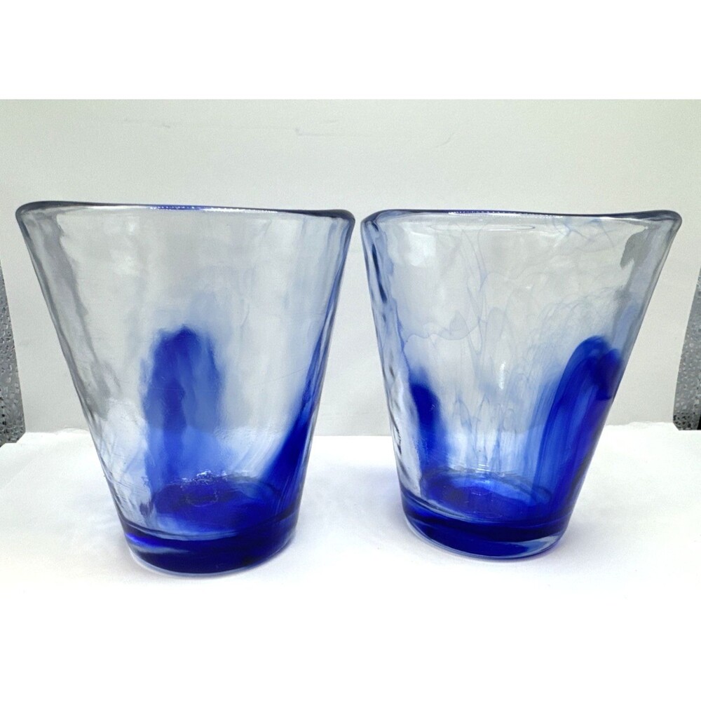 Bormioli Rocco Cobalt Swirl Glass Tumblers Italy (2) Whiskey Rocks glass - Picture 3 of 7